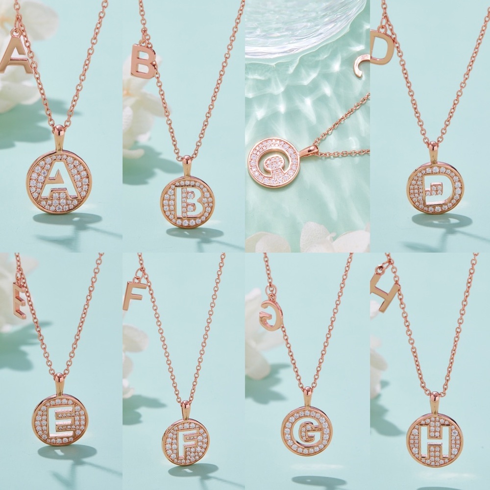 A-H Letter Pendent 18K Rose Gold 925 Sterling Silver Moissanite Diamond Necklace